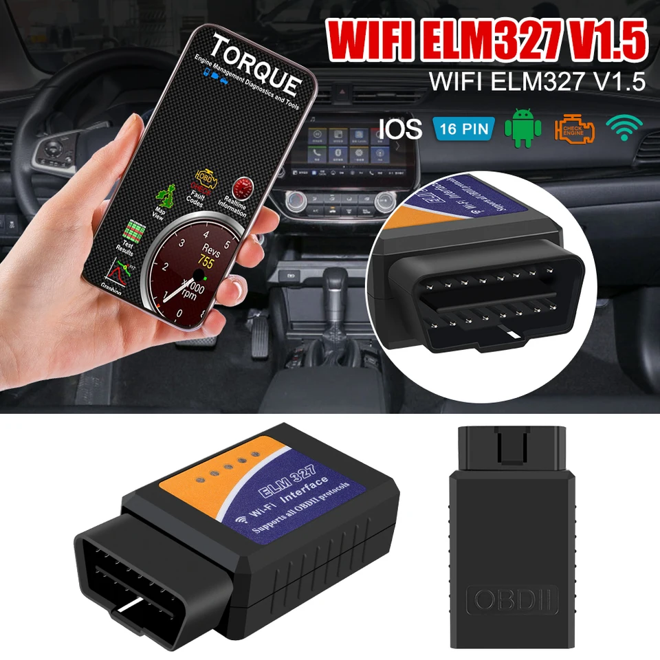 Čítačka chybového kódu Adapter Adapter CAR Adapter ELM327 WIFI V1.5 OBD2 Skener pre iOS Android 1pc automatické diagnostické skenovanie nástroja