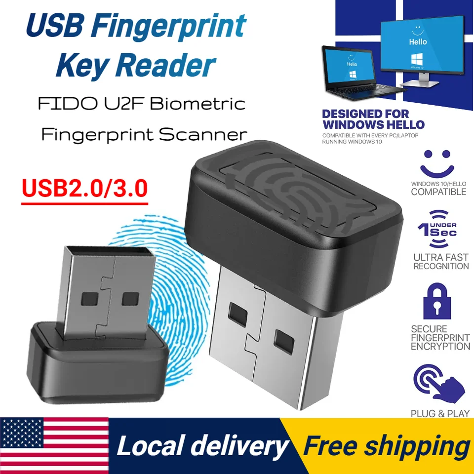 Čítačka klávesov odtlačkov prstov USB pre Windows 10/11 Hello Security Key FIDO U2F Prenosný bezpečnostný kľúč Biometrický skener PC Fingerprint