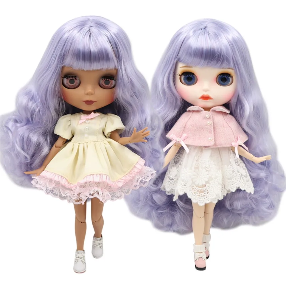Ľadové DBS Blyth Doll Purple zmiešané vlasy s bielou/tmavou pokožkou Prispôsobené matné tvár nahé kĺbové telo BL6005/1049