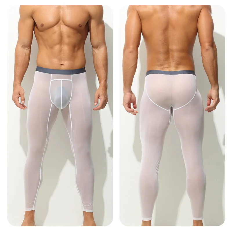 Ľadové hodvábne nohavice dlhé nohavice muži Rýchle suché športové spodné legíny priedušné nohavice Vysoko elastické chudé nohavice Fitness Thermal Underwear