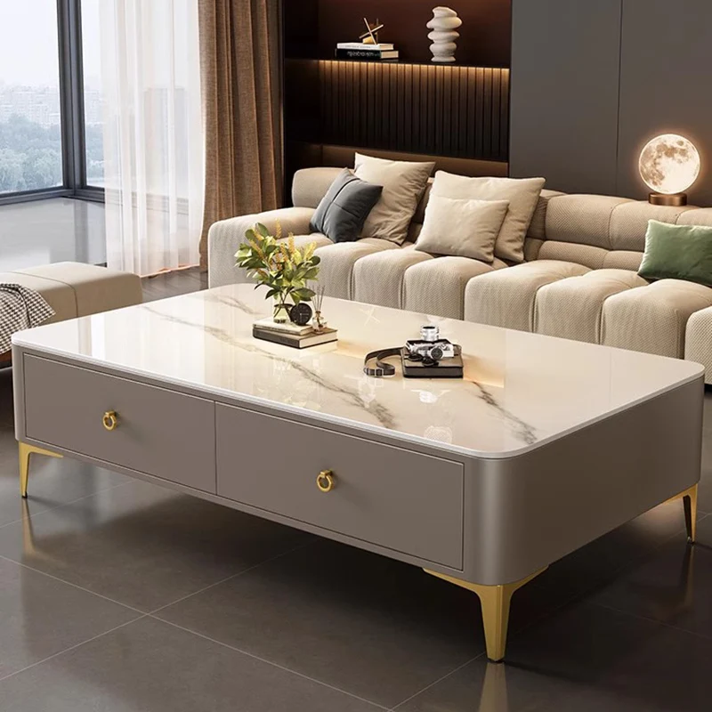 Ľahký luxusný bridlicový konferenčný stolík s úložným priestorom jednoduchosť mramorový efekt High-end Coffee Table Luxusný moderný domáci nábytok Mesas