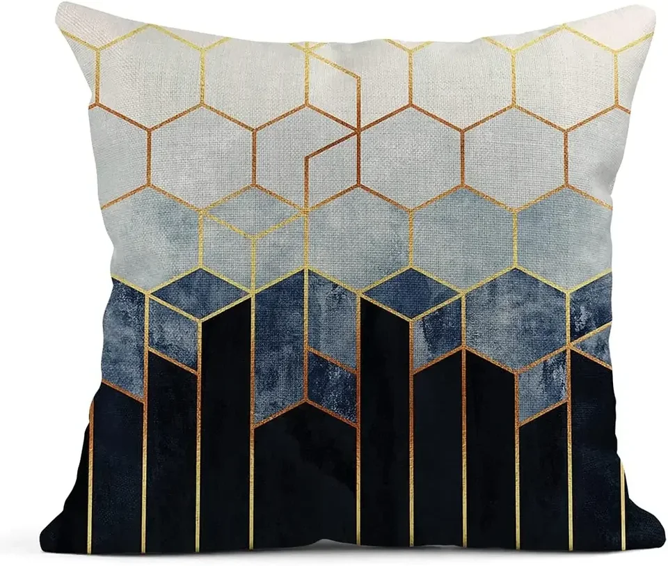 Ľanový vankúš na vankúš zelenú šedú modernú geometrickú a zlatú čiaru vzor domov dekoratívne vankúšové skrine štvorcové posteľné posteľné vankúšové kryt