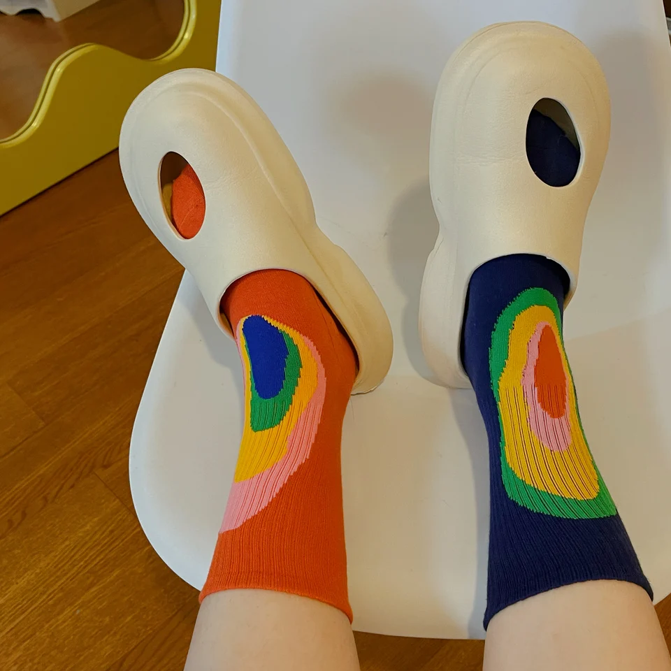 Ľavá pravá dospelá posádka ab bavlnené ponožky horúčava Navy Thermal Imaging Rainbow lr oranžový úsmev usmievavá tvár infračervená lúčová ulica móda