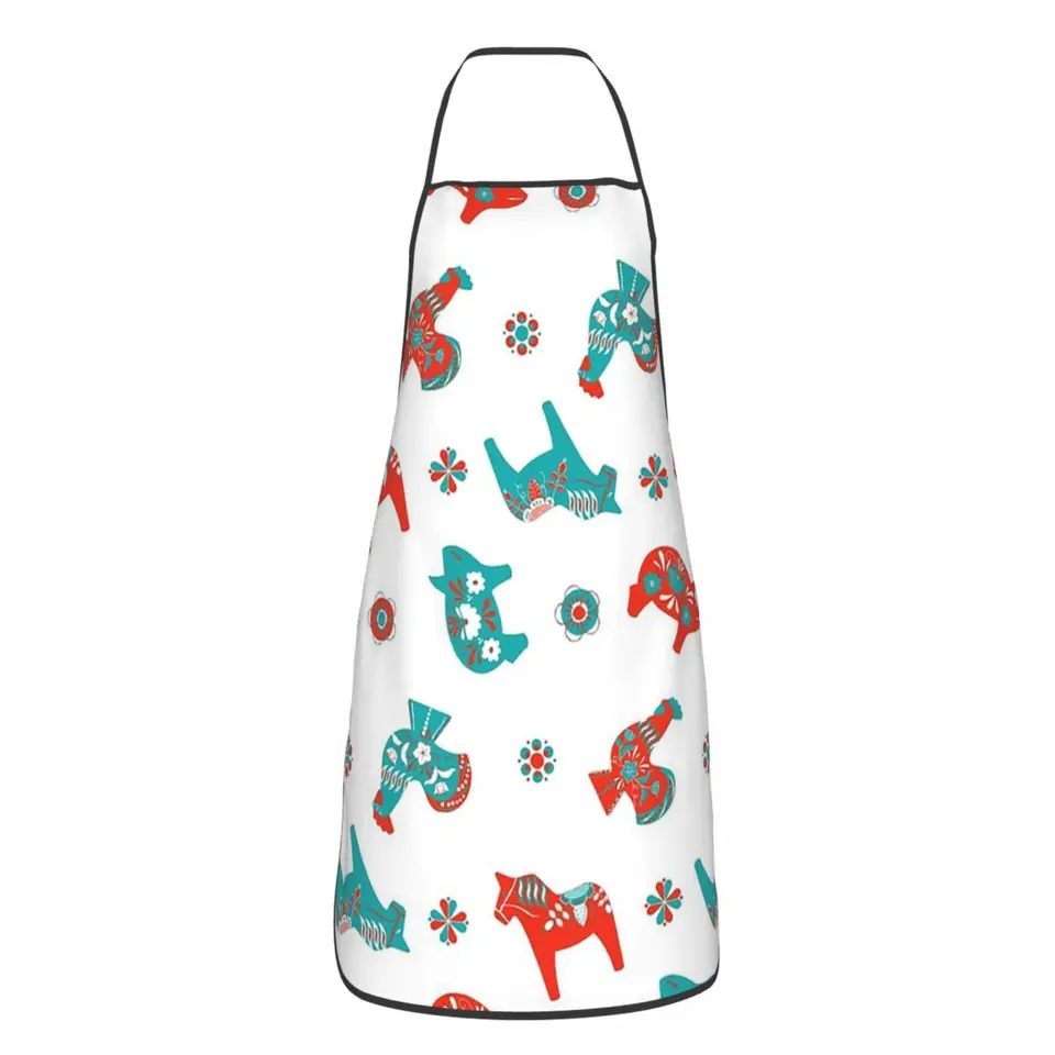 Ľudové umenie - švédske kone Dala - Červené korytnaté zástera šéfkuchár Cooking Tablier Bryr Bib Kitchen Cleaning Pinafore for Women Men