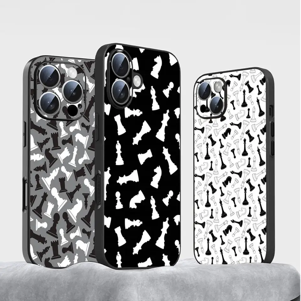 Šach retro umenia módny dizajn telefónu pre iPhone 16 15 14 13 12 11 plus Mini Pro Max Limited Soft Black Shockproof Cover