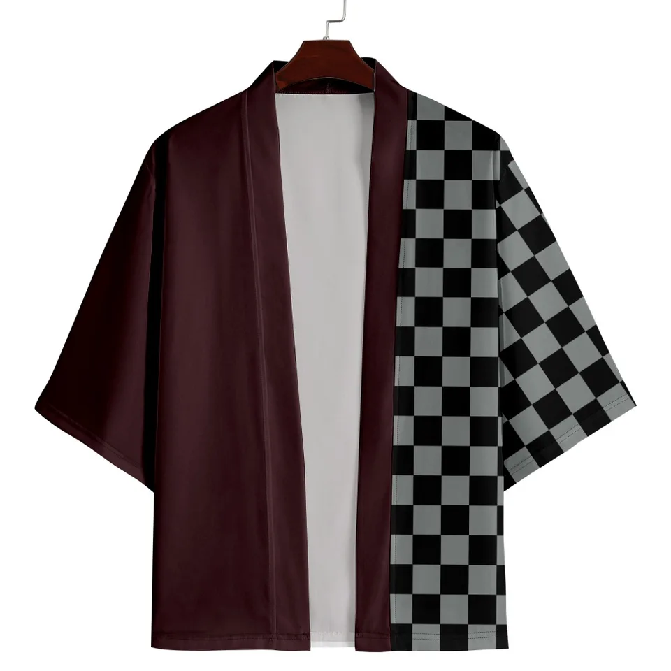 Šachovnica tlačiareň kardigan haori módna pláž yukata cosplay japonský kimono streetwear muži ázijské oblečenie samuraj