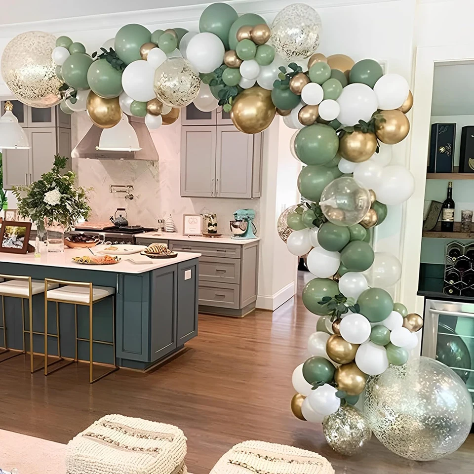 Šalvia zelené balóniky Garland Arch Kit White Gold Confetti Balón narodeninová oslava pre bábätká promócia Svadobná dekorácia Globos