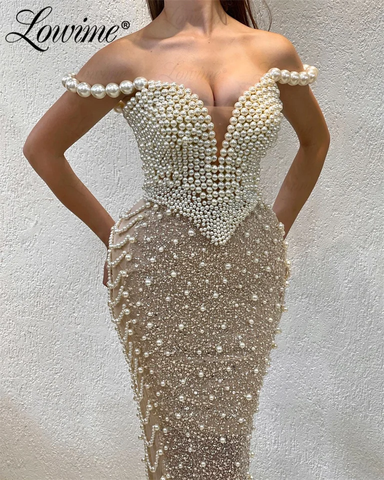 Šampanské perly špagety popruhy Party šaty morská panna arabské večerné šaty korálkové flitre dlhé prispôsobené plesové šaty celebrity