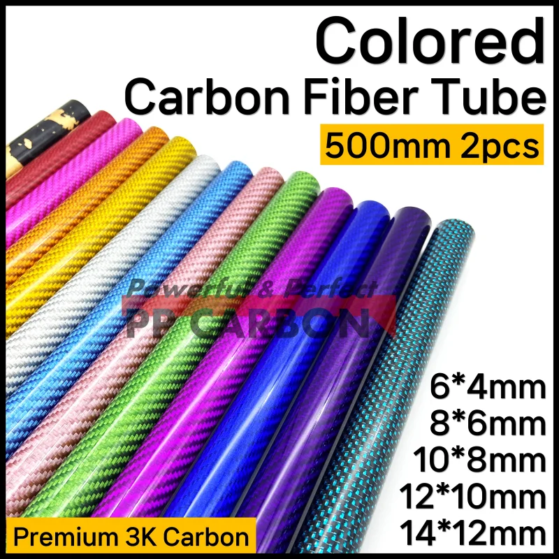 šarža/2ks 500 mm uhlíkové vlákno farebné trubice pre diely letúna RC lesklé Twill Weave Červené modré zlato 3k Tvrdosť kompozitný materiál