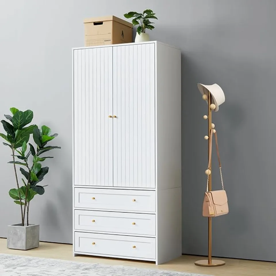 Šatníková skrinka Armoire, dvojdverová skrinka na šatníky s 3 zásuvkami a závesnou tyčou, moderné odevy Armoire Armoire Organizácia