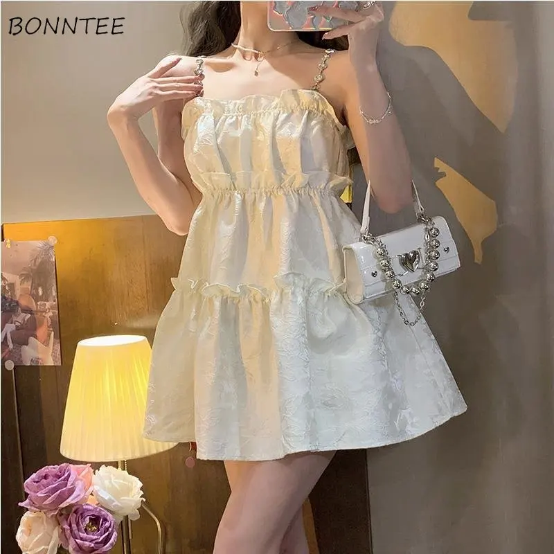 Šaty bez rukávov Ženy A-Line Mini Summer Sladké priedušné študenti Navrhnuté francúzske francúzske štýl princezná Vestidos