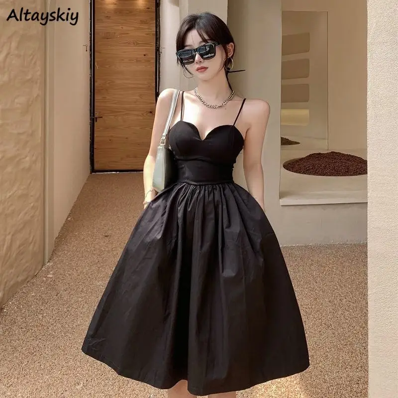 Šaty dámske rukávy bez rukávov pevné vintage slnečné šaty s vysokým pásom Elegantné A-line móda francúzske retro letné ženské ženy Vestidos backless