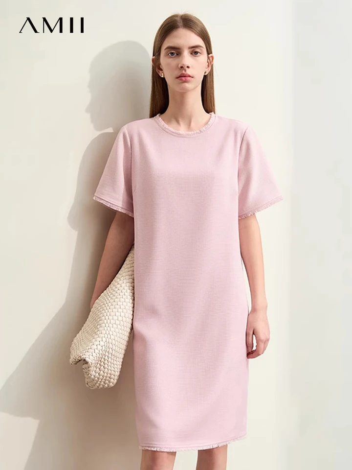 Šaty minimalizmu pre ženy 2024 Jar Nové svetlo Luxusný štýl Stvorenie Stvorené Straight Struck Midi Vestidos 12441197