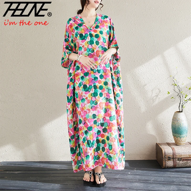Šaty ženy leto nové Vestidos feminino rúž maxi long kórejský štýl Príležitostné vinobranie de mujer Bohemian bavlnené bodky indické oblečenie