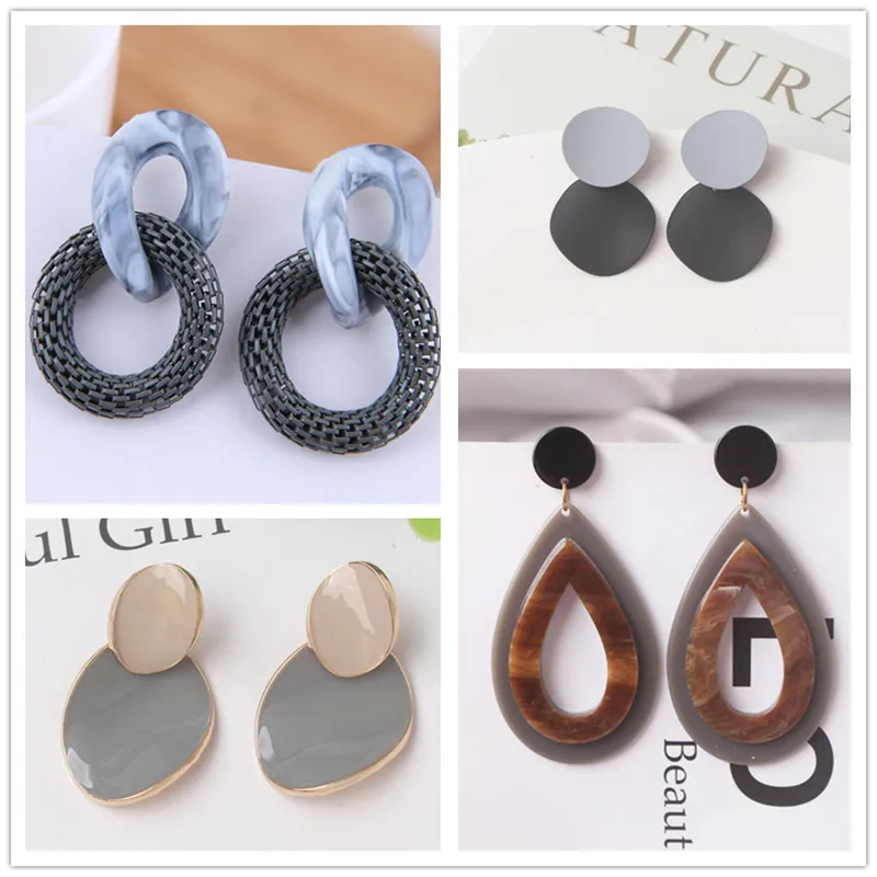 Šedá farba Vintage Dangle náušnice pre ženy Gradient živica akrylové vyhlásenie kvapky náušnice Európske a americké ušné doplnky