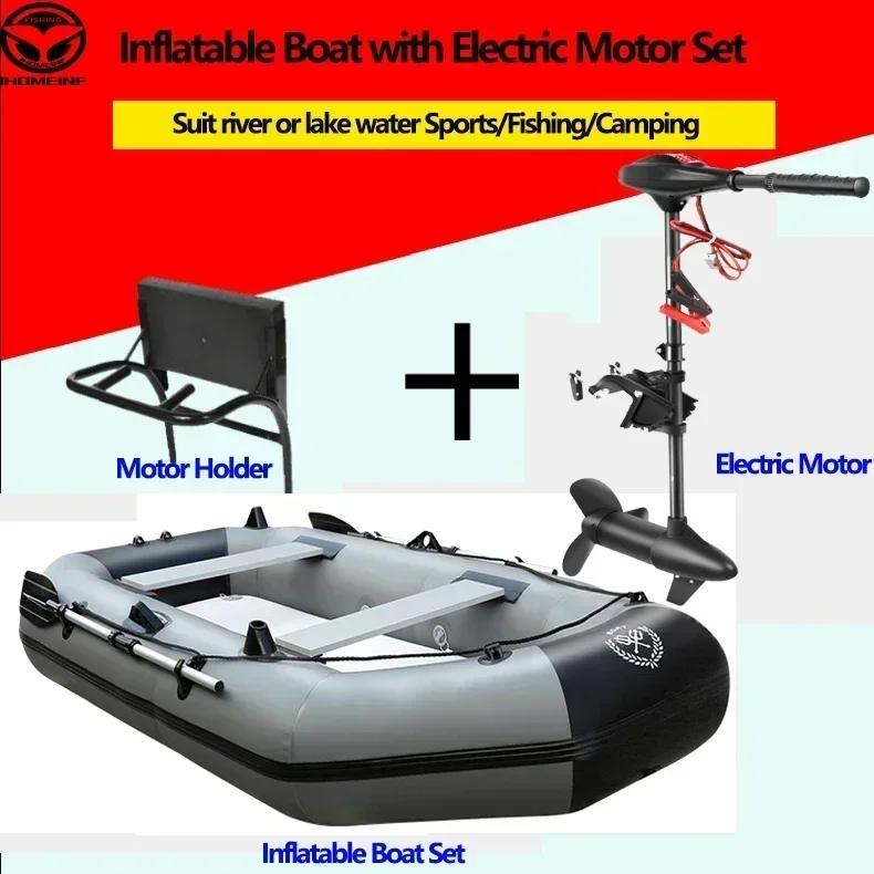 Šedá nafukovacia loď s elektrickým motorom nastaveným na rybolov River Lakes opotrebuje Crashworthy PVC Outdoor Fishing Set na kajaku