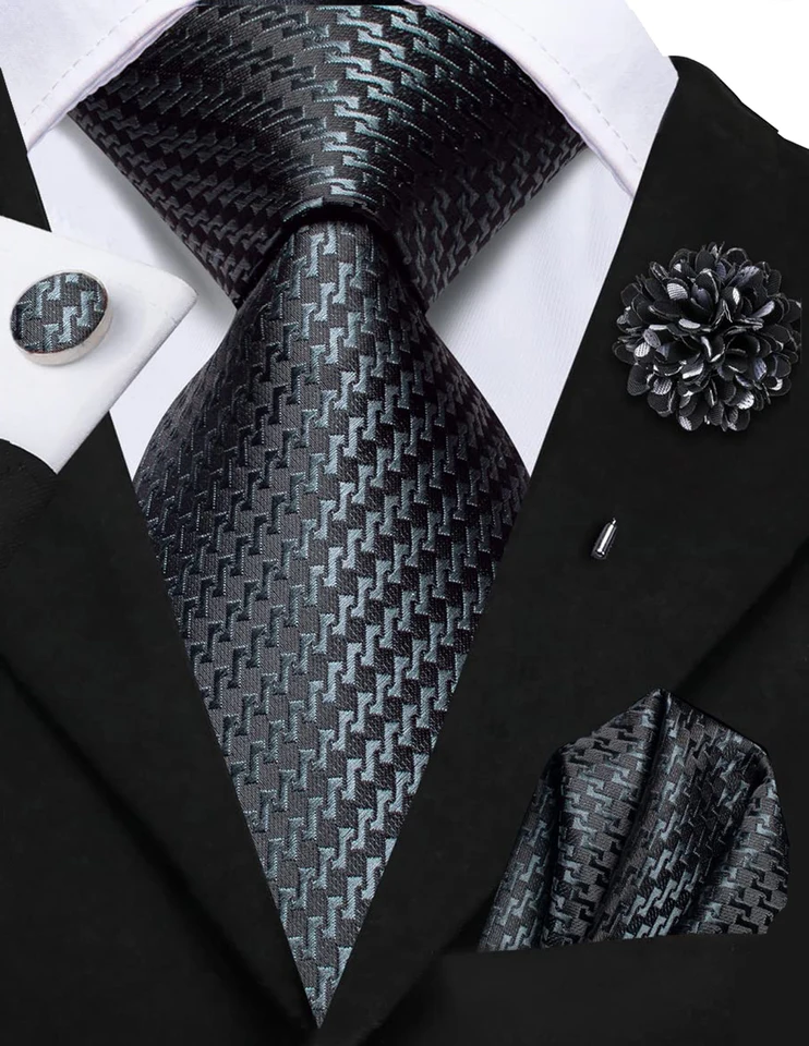 Šedá pruhovaná hodvábna obchodná kravata pre mužov Handky CuffLink Broot Men Men módne návrhárka svadobná strana Dropship Hi-Tie