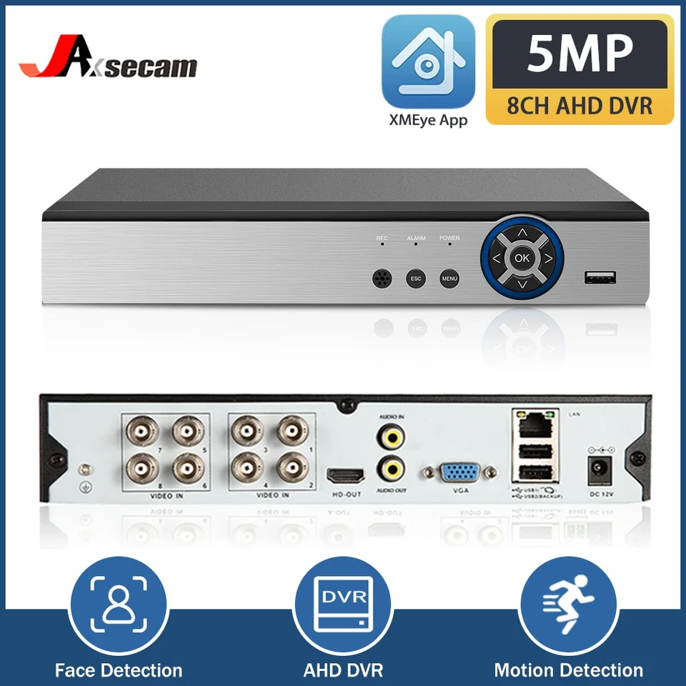 Šesť v jednom CCTV Mini IP fotoaparát DVR TVI CVI AHD CVBS Digitálny záznamník podporuje pevný disk s bezpečnosťou fotoaparátu 8CH 5MP AHD