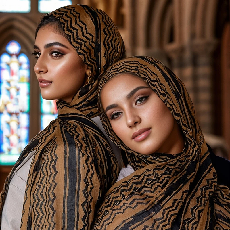 Šifón Digitálne tlačené hidžábové šatky pre moslimskú ženu hidžáb šály pruh kravata kravata Elegantné obaly móda headbnad islamský turban