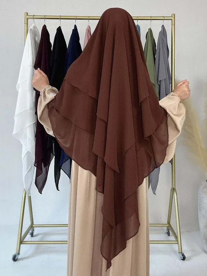 Šifónové hidžáby Khimar 3 vrstvy späť 2 vrstvy predného Dubaju islamské moslimské modlitebné oblečenie Turecko hidžáb hlavy ramadan niqab