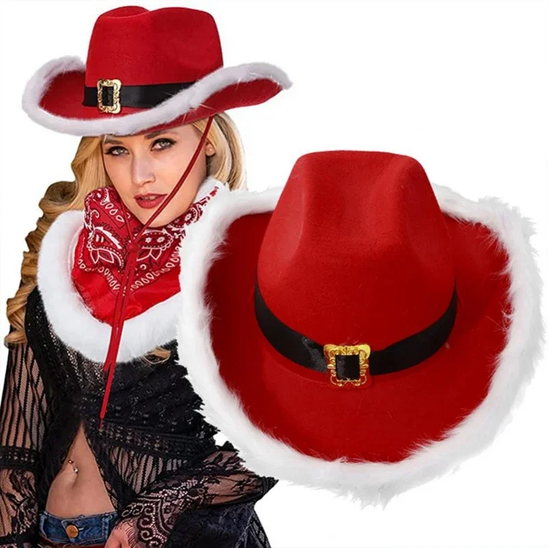 Široký brim kovbojský tanečný jazzový klobúk Cosplay Party Party Headar Ress pre ženy Men vianočný Nový rok vianočný Nový rok Santa Claus Red Caps