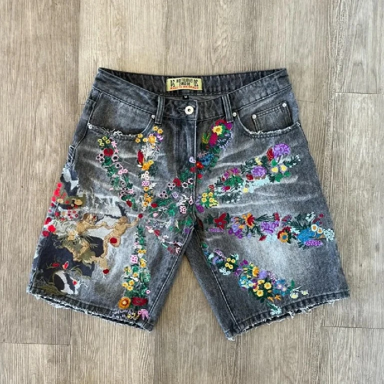 Šortky y2k Jenas retro hip hop vyšívanie retro taggy džínsová telocvičňa kraťas