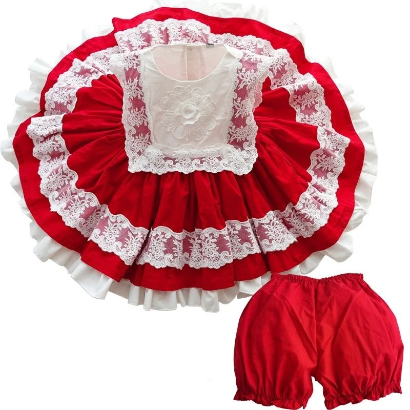 Španielske detské šaty vintage lolita prom čipky nafúknuté šaty pre dievčatá Vianoce Veľkonočná princezná batoľa darček k narodeninám 2 3 4 5y