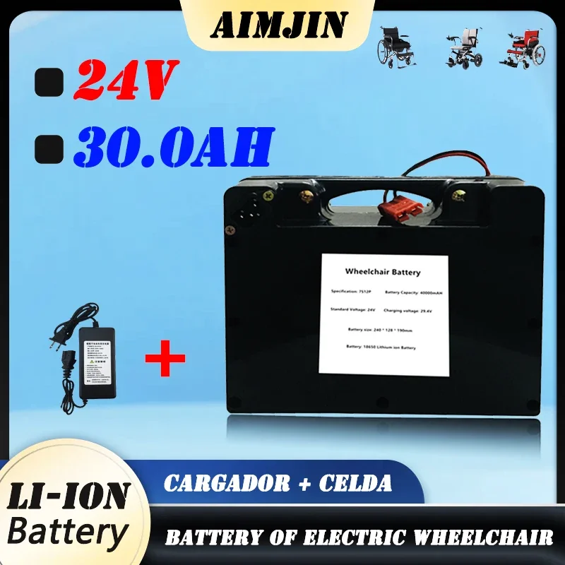 Špeciálna batéria pre elektrický invalidný vozík 24 V 30000 mAh 18650 Lítium-iónová batéria s 29,4 V 2A nabíjačkou
