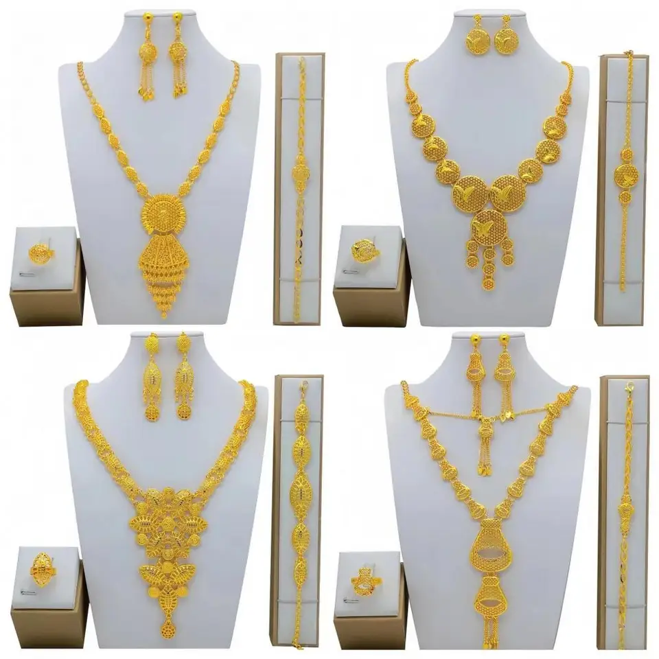 Šperky súpravy náušnice Choker Náramok Náramok Havajská zliatina 24k Zlaté indické dubajské zlaté šperky pre ženy