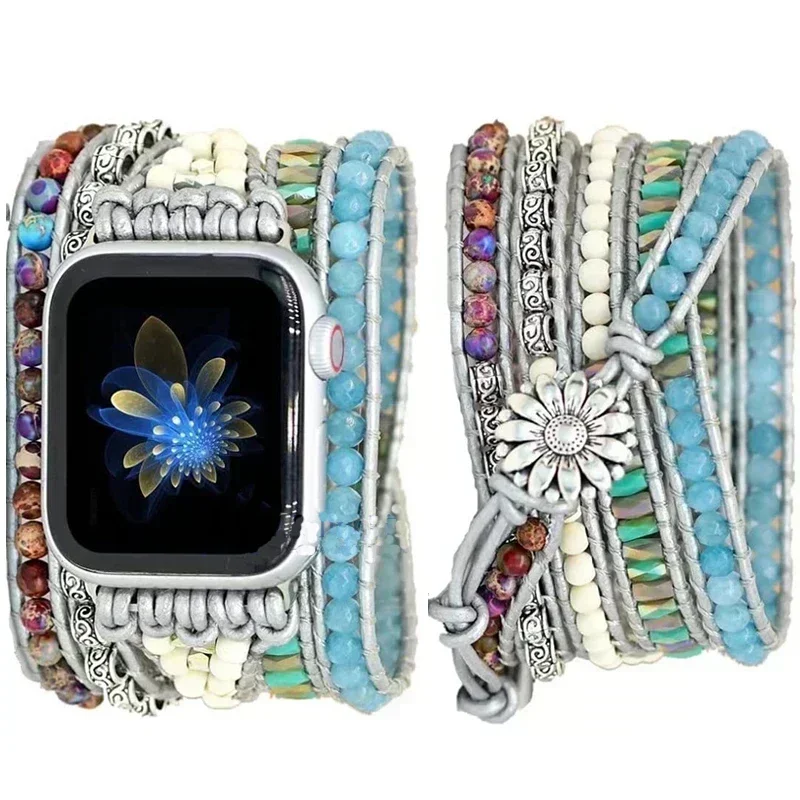 Šperky v Čemike pre Apple Watch Series 9 8 7 38 40 42 MM 44 Ručne vyrábané vinobranie prírodné korálky Pletaté náramok Iwatch 6 SE 5 4