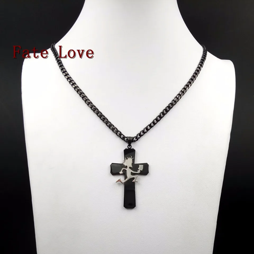 Šperky čierne veľké krížové štipky kúzlo ICP Hatchet Man Pendant z nehrdzavejúcej ocele Obrubník reťazec 5 mm 24 palcov