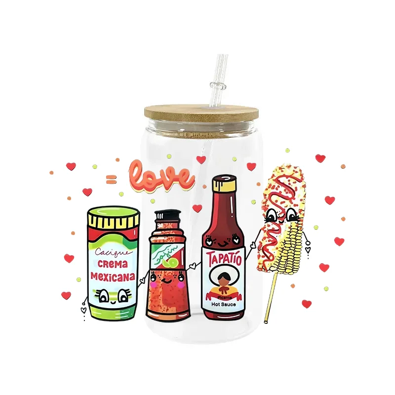 Špičková kvalita 3D potravín 16oz 16oz DTF nálepky Cups Cool Personalize UV ​​Wrap Transfer Sticker Custom Label Logo Selfadhesve