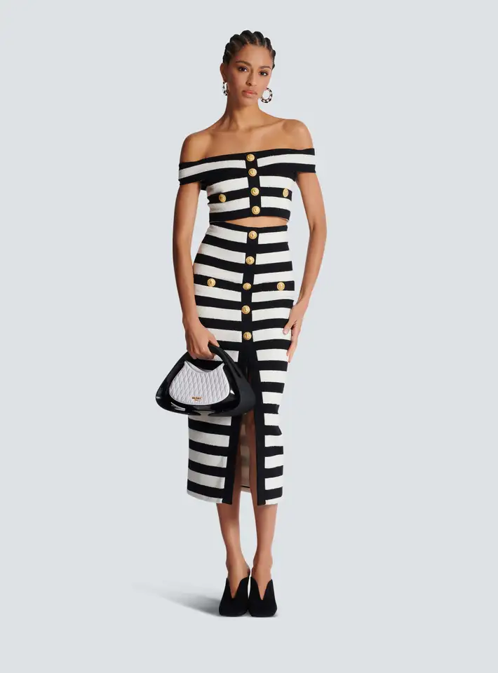 Špičkové ženy Sexy lomítko krk z ramenného pruhovaného obväzu Bodycon Dress 2 kusy oslavujú kancelársku dámu večerné šaty