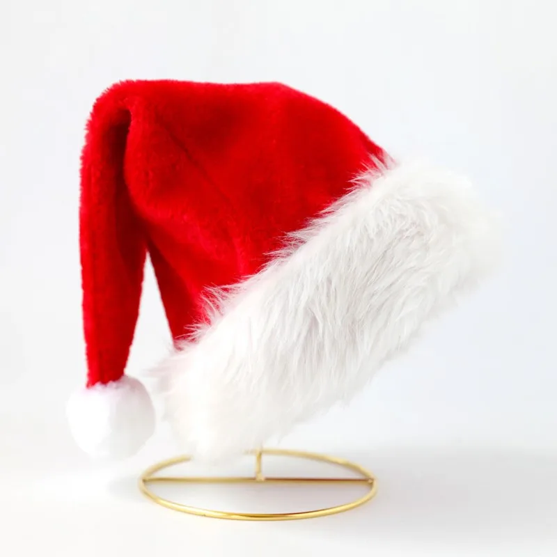Špičkový plyšový vianočný klobúk pre dospelých Veľký guľový plyšový vianočný klobúk červený klobúk Santa Claus pre mužov a ženy