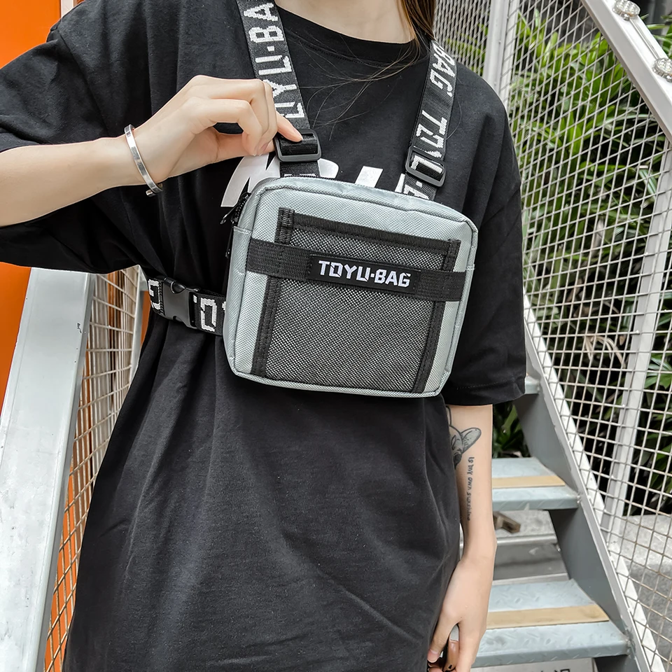 Športová vrecká na hrudník Lightweight predná hrudník Running vesty vrecká nastaviteľné ženy Men Outdoor Hip Hop Hop Streetwear Bag vesty