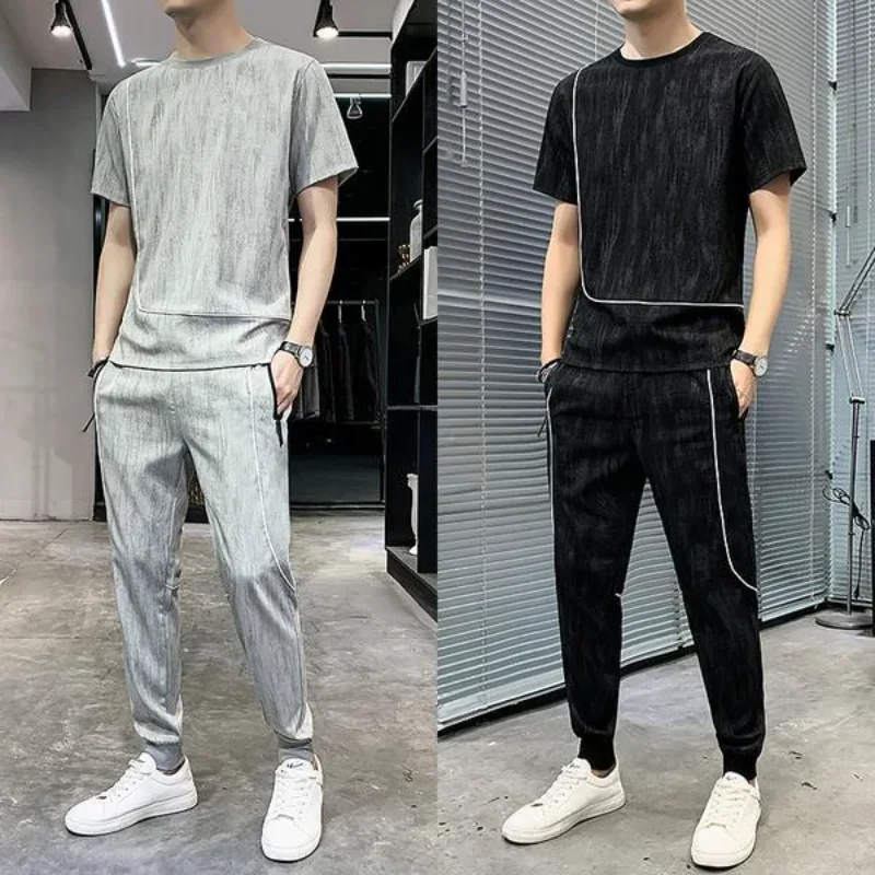 Športové obleky čierne joggingové oblečenie pre mužov joggerové nohavice súpravy posilňovne top bavlnené trať kpop mužské tričko neformálne novinka v cool s
