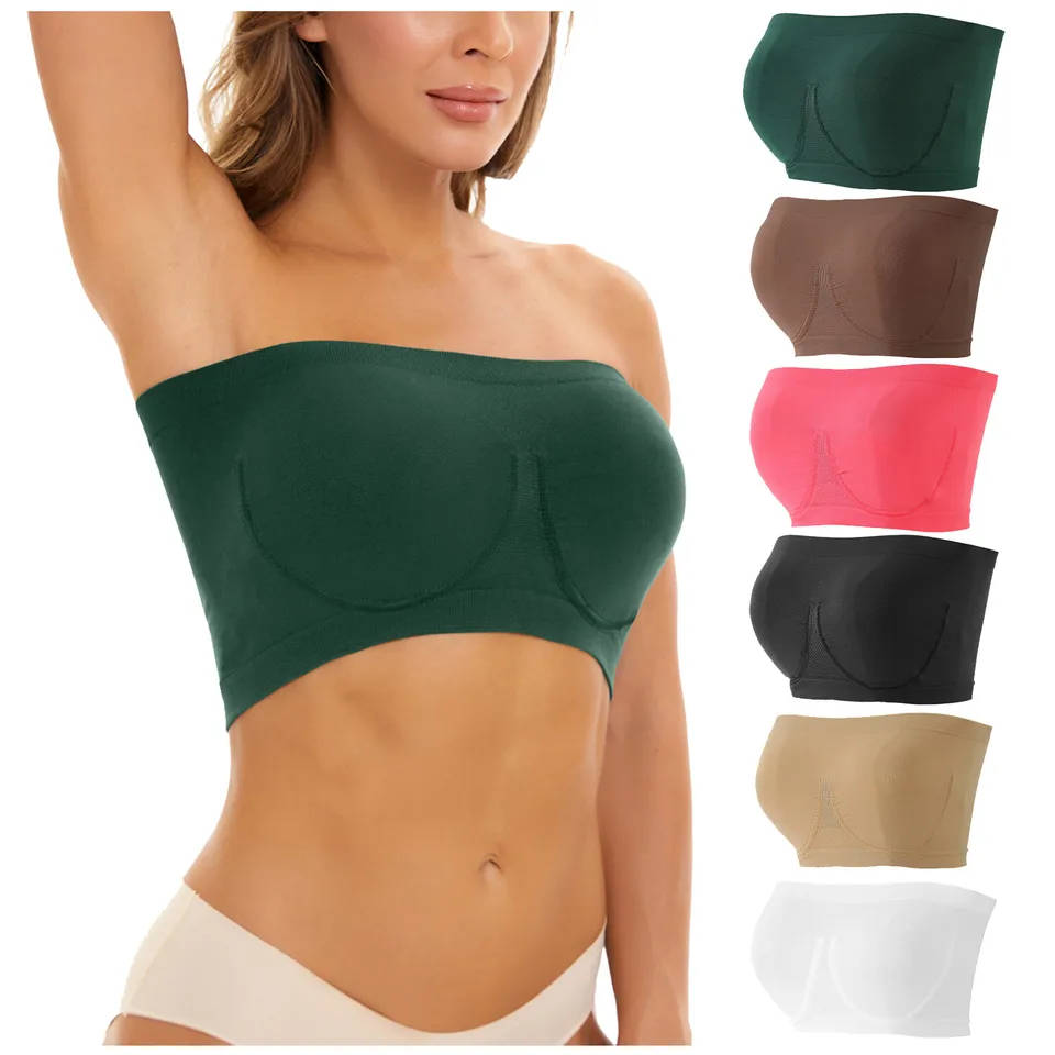 Športové podprsenky pre ženy plus veľkosti bez ramienok podprsenka Bandeau trubica Čalúbá horná pružná joga fitness podprsenka elastická prsia bandáž pevná farba