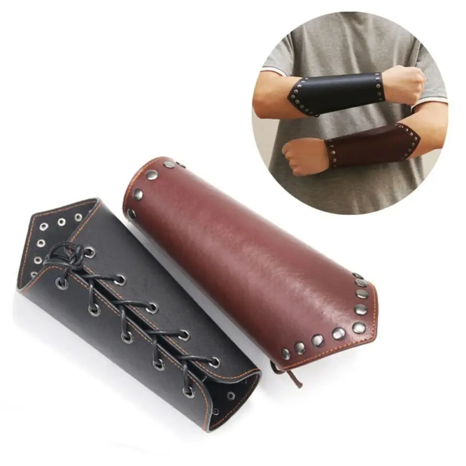 Športové príslušenstvo kožené lukostreľba Arm strážca čierna hnedá rukavica lukostreľba šípka punk náramok Men ženy