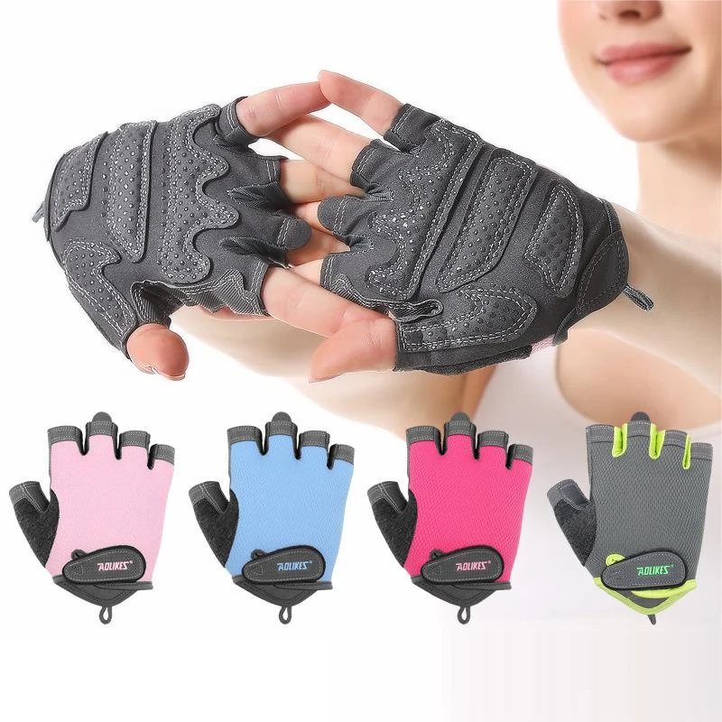 Športové rukavice Ženy jogy fitness cvičenie Non-skĺznutia nárazom absorbujúci polovičné rukavice prsty nosia rezistentné priedušné anti-callus rukavice