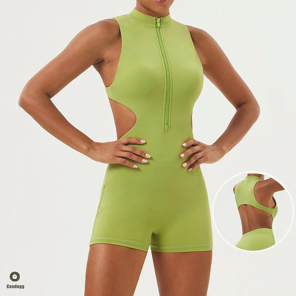 Športové tréningy Dámske dámske joga sada Rompers Zipper Sportswear BodySuits Wome Jednodielne kombinézy fitness aktívne oblečenie
