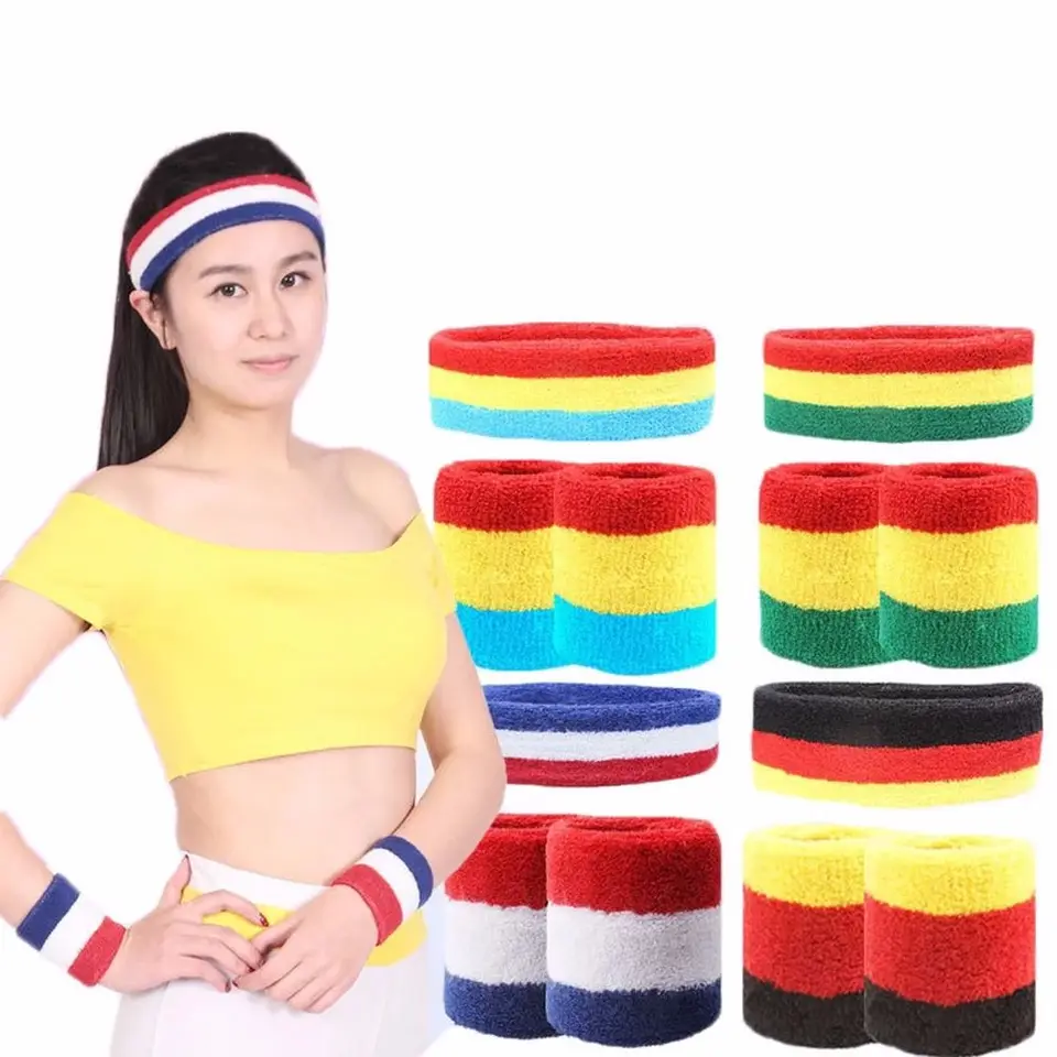 Športový basketbal fitnes tenis 1 Set Sport Wristbands uterák potné pásy čelenky +podpora náramkov