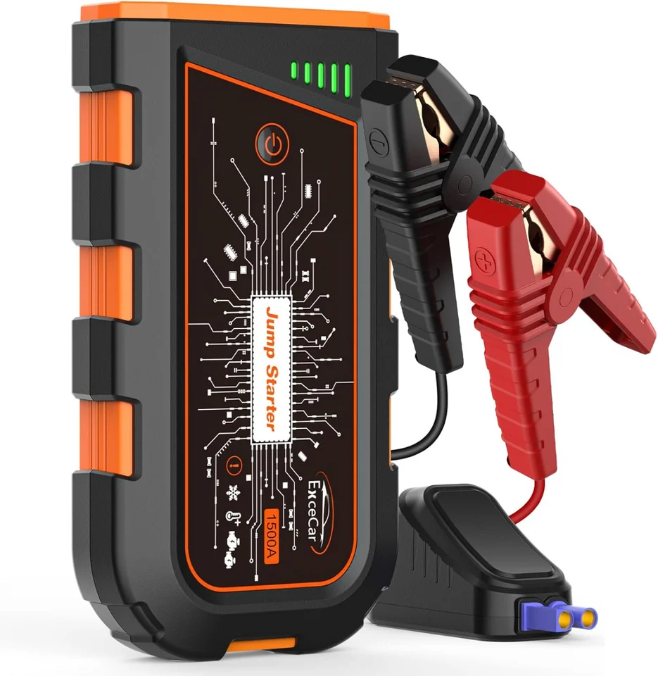 Štartér automobilov 1500a Peak 12 V Prenosná nabíjačka s elektrickou bankou s káblami pre jumper pre plyn až 7,0 l a 4,5 l dieselových motorov