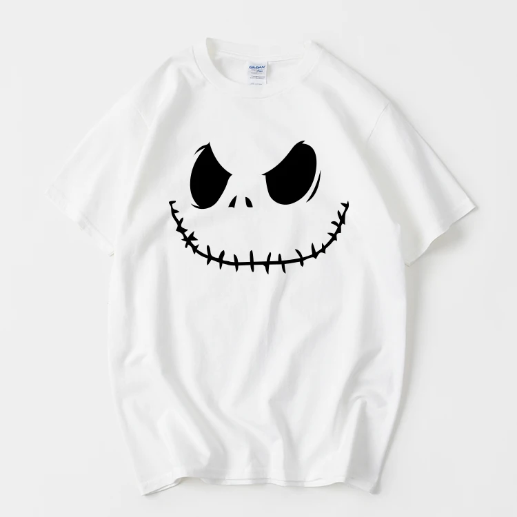 Štedrý deň horor Jack Jack Halloween lebka Tlač Tričko s krátkym rukávom okrúhly krk Čierne biele muži ženy páry top