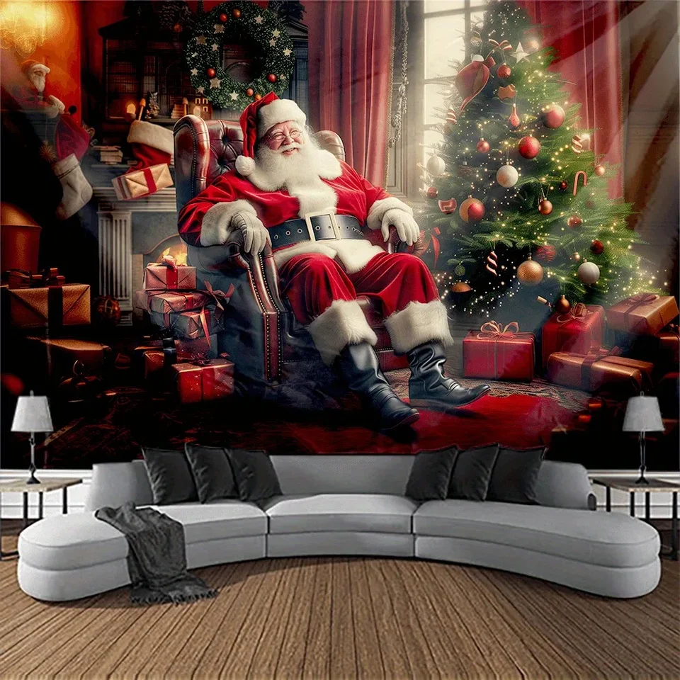 Štedrý deň na večierok Dekorácie pozadie látky Santa Claus vianočný strom