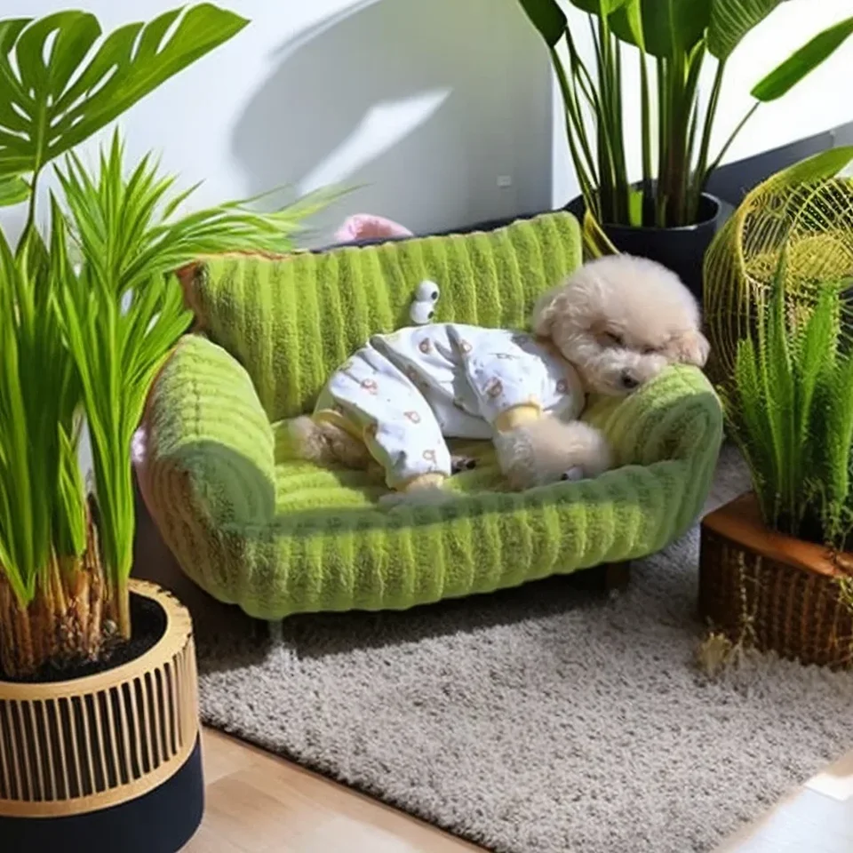 Šteniatka Špeciálna pohovka Big Eye Stripe Sofa Pstoje zimné teplé domáce zviera Internet celebrity mačka hniezdo Small Dog Sleep Mat vankúš