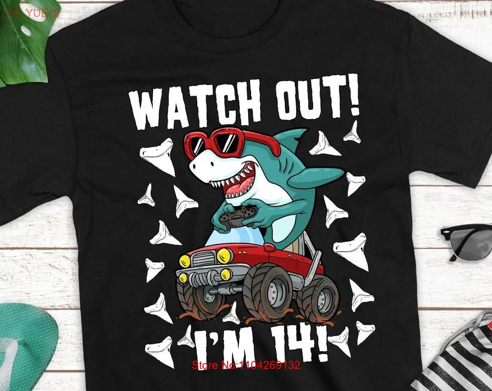 Štrnásť 14 rokov staré 14. ročník narodeniny žralok Monster Truck Gamer T Trišt chlapče dievča Detské deti Future námorný biologický týždeň bazén