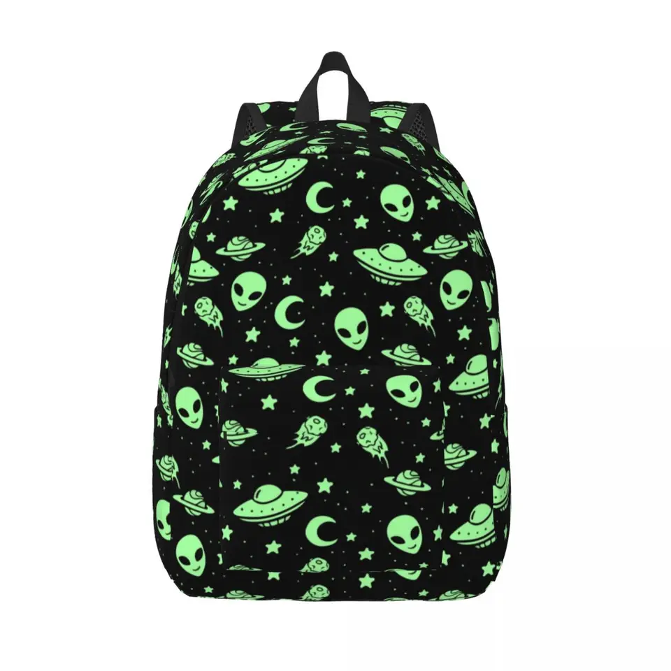 Študentský študent batoh Green Alian Ufo Moon Rameon Batoh laptop Bag School Batoh