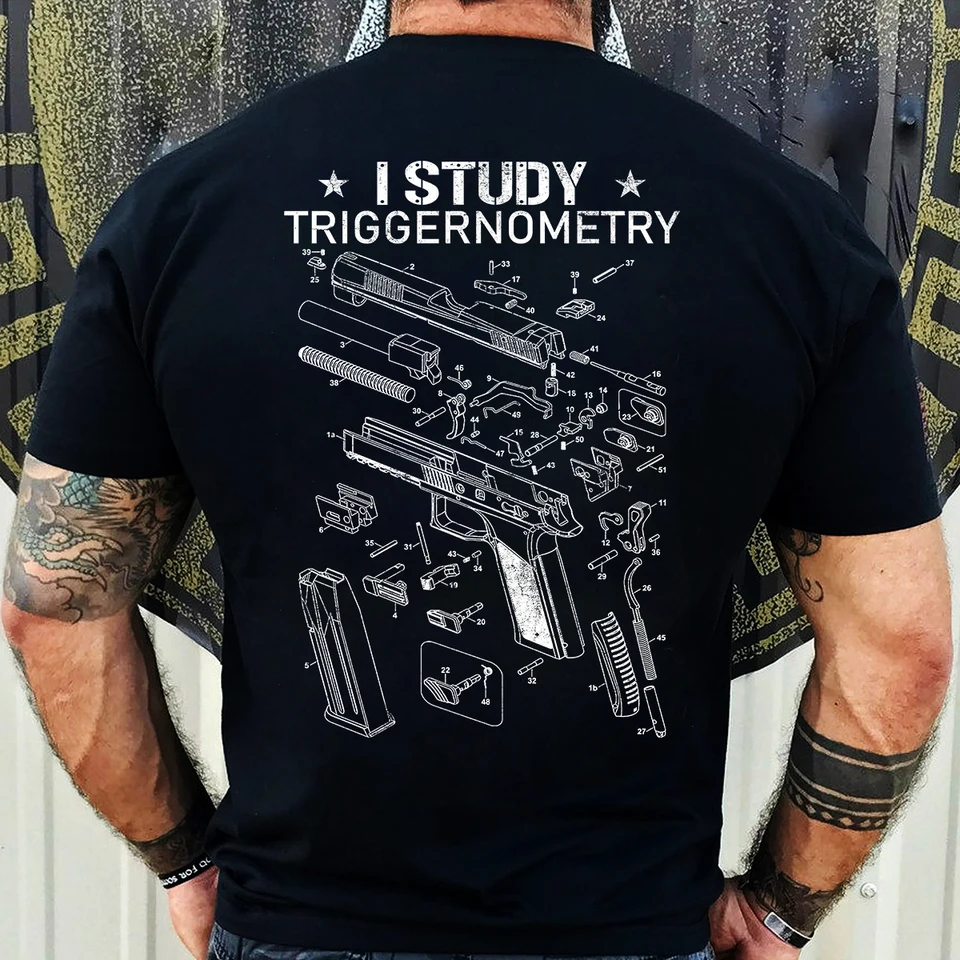 Študujem triggernometriu majiteľ pištole otcovia Deň darčekové tričko Nové 100% bavlna O-krk na krátky rukáv Casy Mens Tričko S-3XL