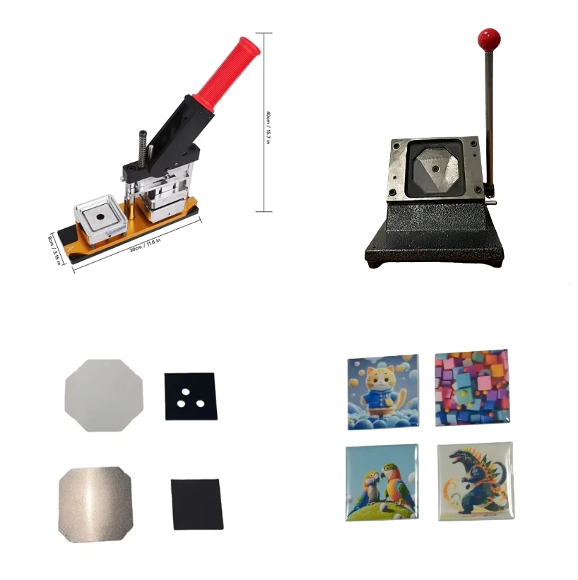 Štvorcový odznak na chladničku 50x50 mm rotujúca príručka Tvorba magnetov/kolíkov odznakov v vhodných ako darček pre deti