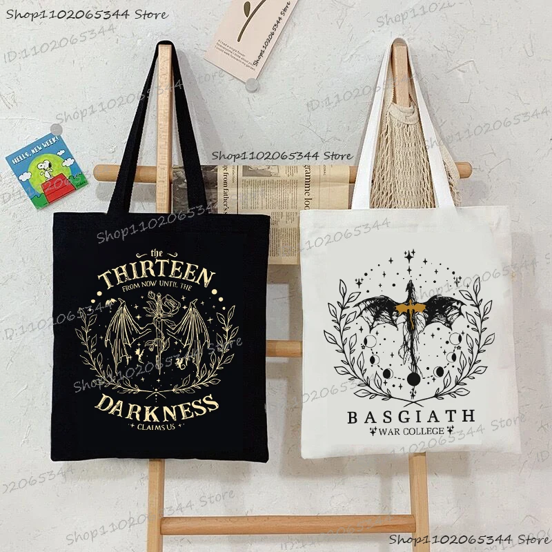 Štvrté krídlo kabelky Ženy Basgiath War College Pattern Canvas Tote Bags Dragon Rider Street Nákupné tašky Čítanie ramena